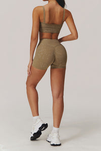 Women Gold Foil Fabric Sports Bras + Yoga Sports Shorts