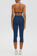 Women Halter V-neck Bra & High Waist Capri Leggings Yoga Set
