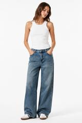 Women's 100% Cotton High Waist Wash Straight Leg Jeans