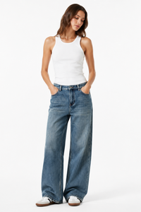 Women's 100% Cotton High Waist Wash Straight Leg Jeans