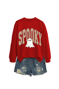 Women's Fall Halloween Plaid Ghost Print Oversize Pullover