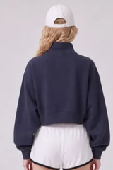 Women's Fall Boutique Style Balloon Sleeves Cropped Mock Neck Sweatshirt