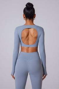 Women'S Brushed Skinny Deep V Backless Open Waist Short Sports Long Sleeves
