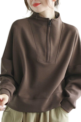 Women's Fall Loose Cropped Drop Shoulder 1/4 Zip Sweatshirt