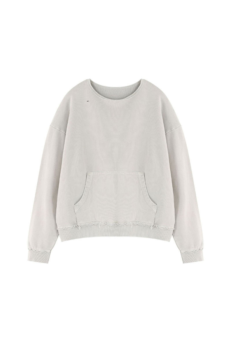 Women's Fall Raw Edge Neck Kangaroo Pocket Sweatshirt