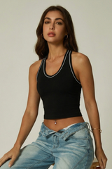 Women's V-neck Color-Block Cropped Sport Tank Top