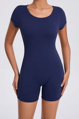 Women Short Sleeve Backless Hip & Tummy Tight Dance Sports Fitness Yoga Bodysuit