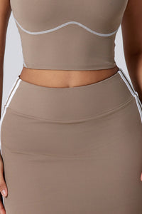 Women Color-Blocking High Rise Anti-Exposure Running Yoga Fitness Tennis Skirt