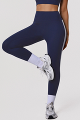 Women's High-Waisted  Side Color-Block Striped Leggings