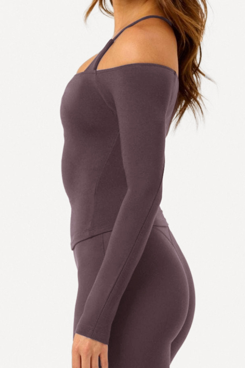 Women's Spring Off-Shoulder Cropped Long-Sleeve Sports Top