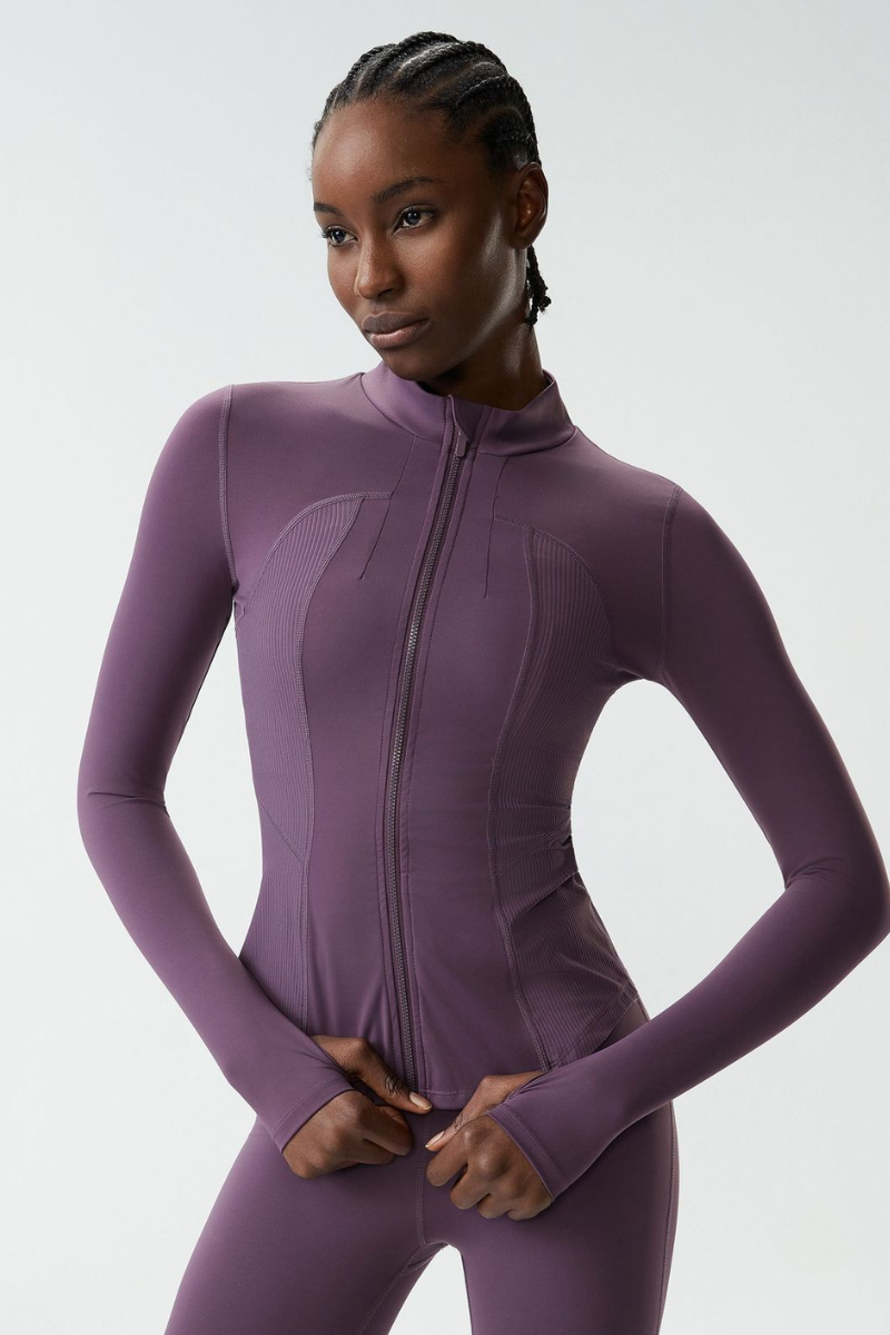 Women's Mock-Neck Color-Block Fitted Yoga Jacket