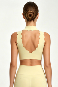 Women's Scallop-Edge High-Neck Cropped Cut Out Top