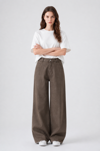 Women's Fall Non-Stretch Brown Loose Fit Wide Leg Jeans