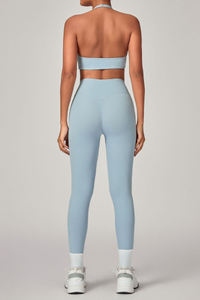 Women's Set:U-neck Halterneck Bra And High-Waist Leggings