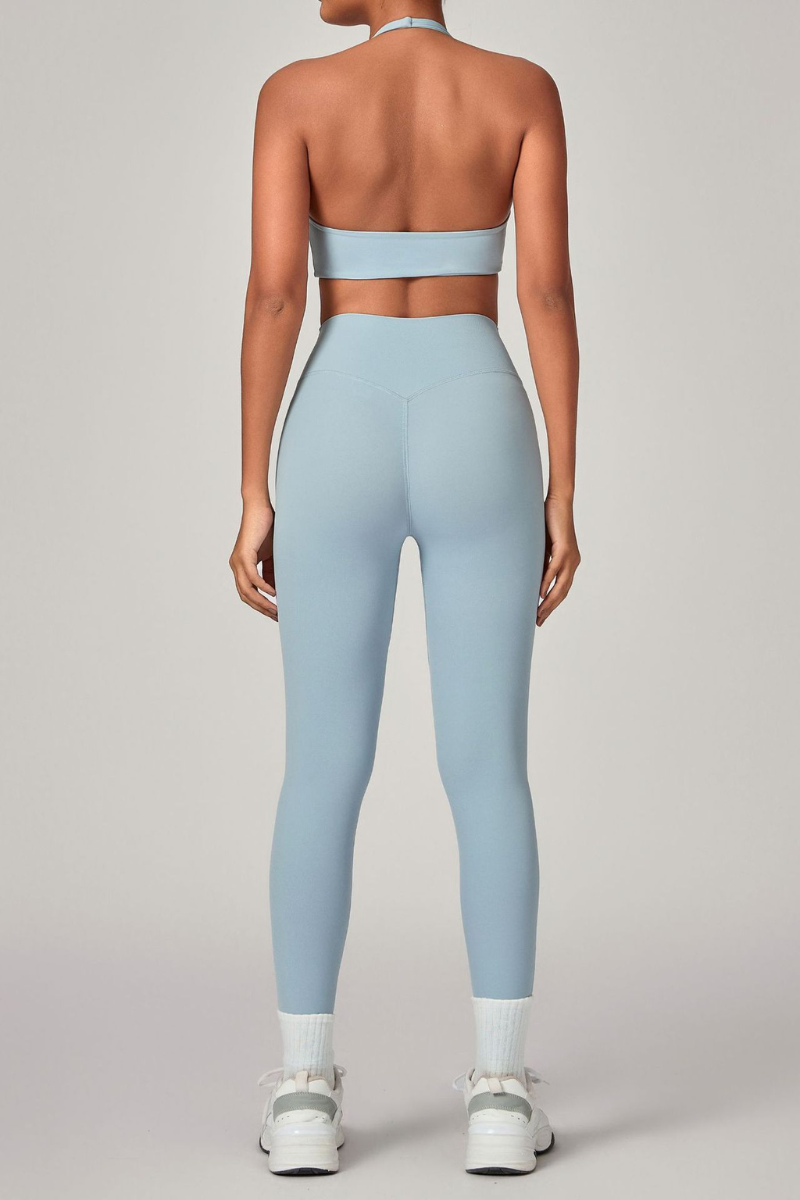 Women's Set:U-neck Halterneck Bra And High-Waist Leggings