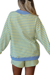 Women's Fall Striped Mockneck Sweatshirt and Shorts Set