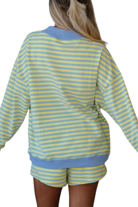Women's Fall Striped Mockneck Sweatshirt and Shorts Set