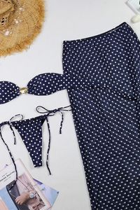 Women's Polka Dot Metal Buckle Side Tie Cover-up Bikini Set