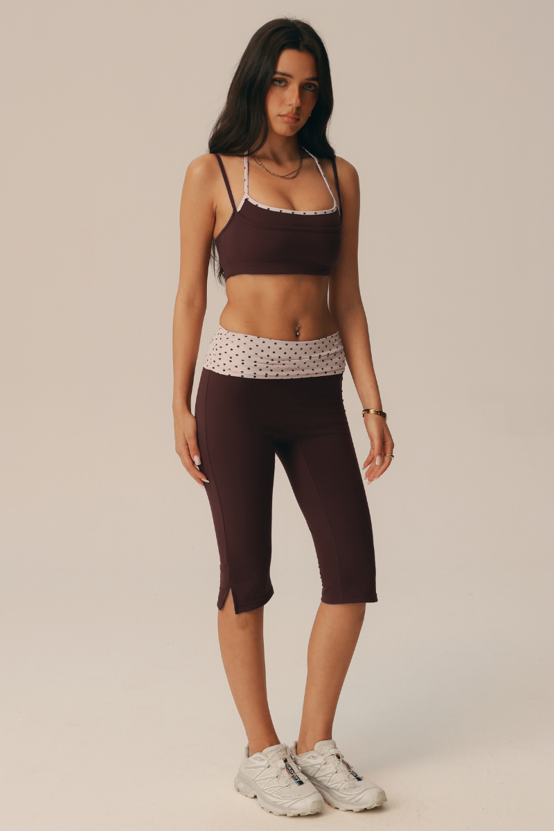 Women's Fake Two Piece Bra & High Waist Capri Leggings Set