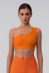 Women's Scalloped Asymmetric One-Shoulder Cropped Sports Bra