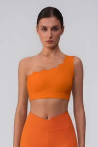 Women's Scalloped Asymmetric One-Shoulder Cropped Sports Bra