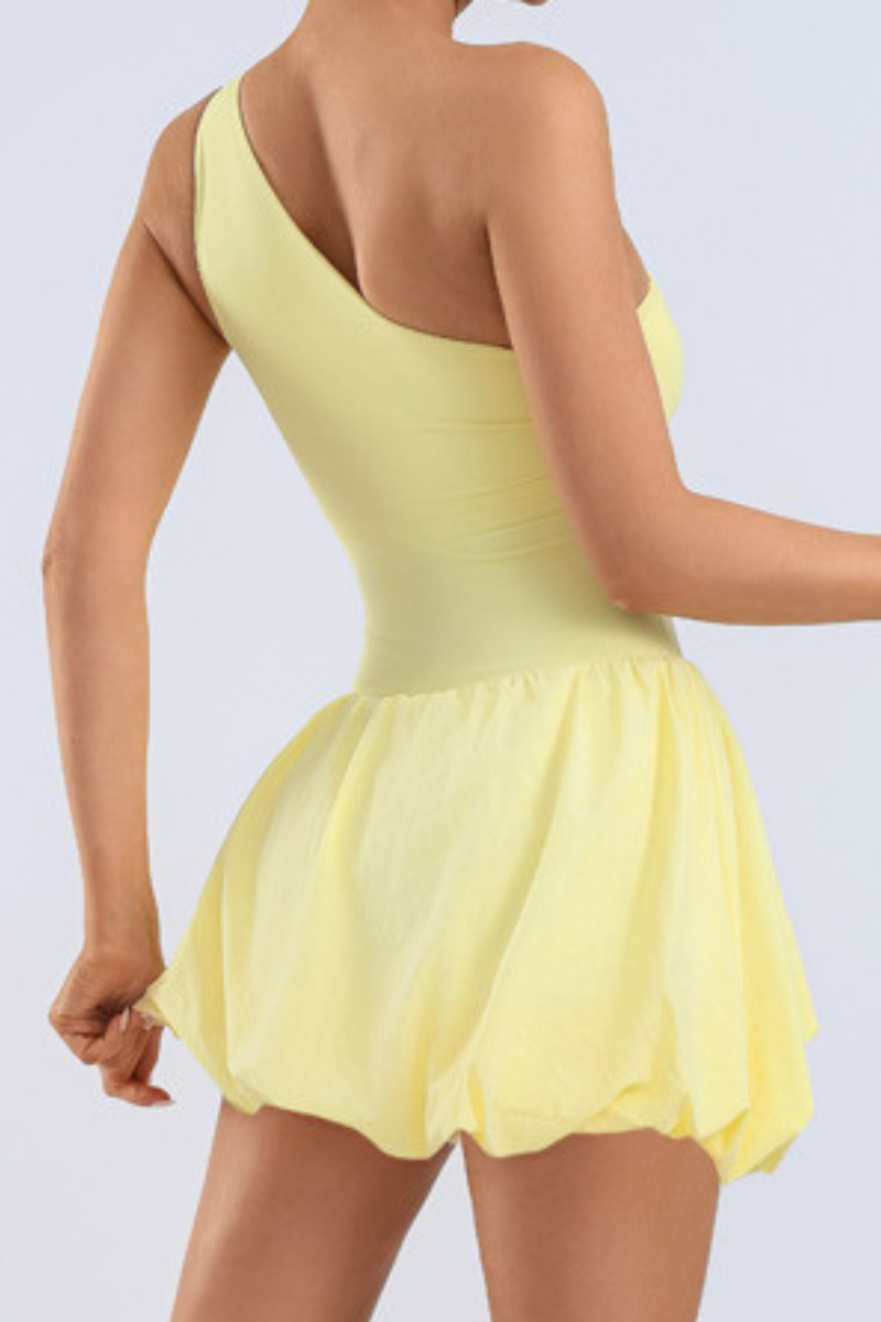 Women's One Shoulder Cutout Waist Cinched Tennis Mini Dress
