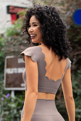 Women's Scalloped Cap Open Back Padded Cropped Tank Top