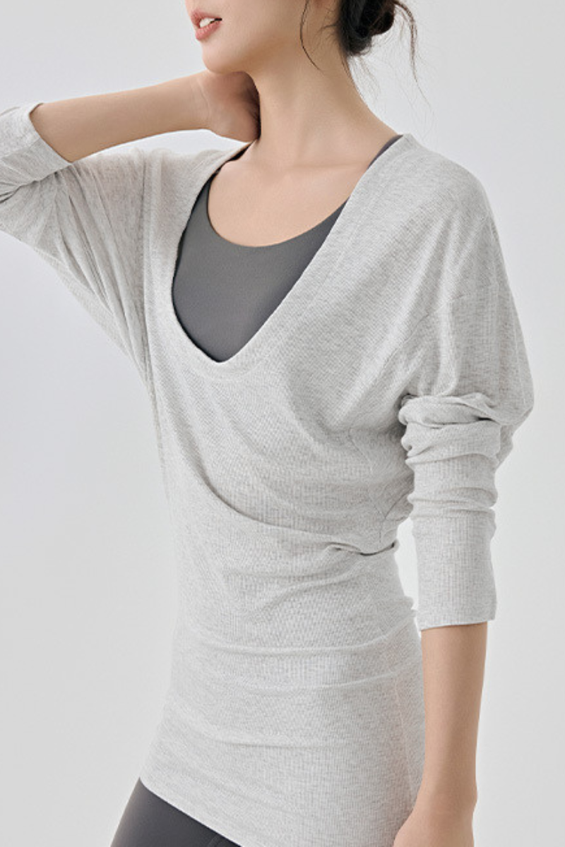 Women's Spring Large U-neck Loose Sports Long Sleeve Top