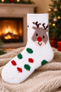 Women's Christmas Coral Fleece Socks Cute Santa Tree Striped