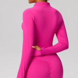 Women's Mock Neck Zipper Cropped Finger Cuffs Sports Jacket