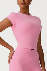 Women Sports Round-Neck Short-Sleeve Tight-Fit Quick-Dry High-Elasticity Yoga T-Shirt