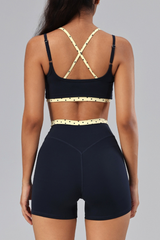 Women's Polka Dot Contrast Bra and Athletic Shorts Yoga Set