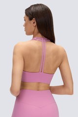 Women's Halter Stretch Removable Pads Solid  Sports Bra