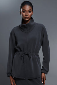 Women Stand-Collar Mid-Length Drawstring Waist Casual Commuting Jacket