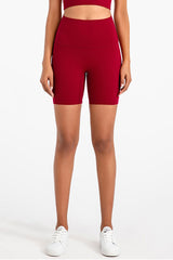 Solid High-Waisted Stretch Sports Shorts