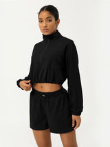 Half Zip Crpped Sports Jacket & Shorts 2 Piece Set