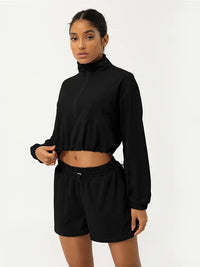 Half Zip Crpped Sports Jacket & Shorts 2 Piece Set