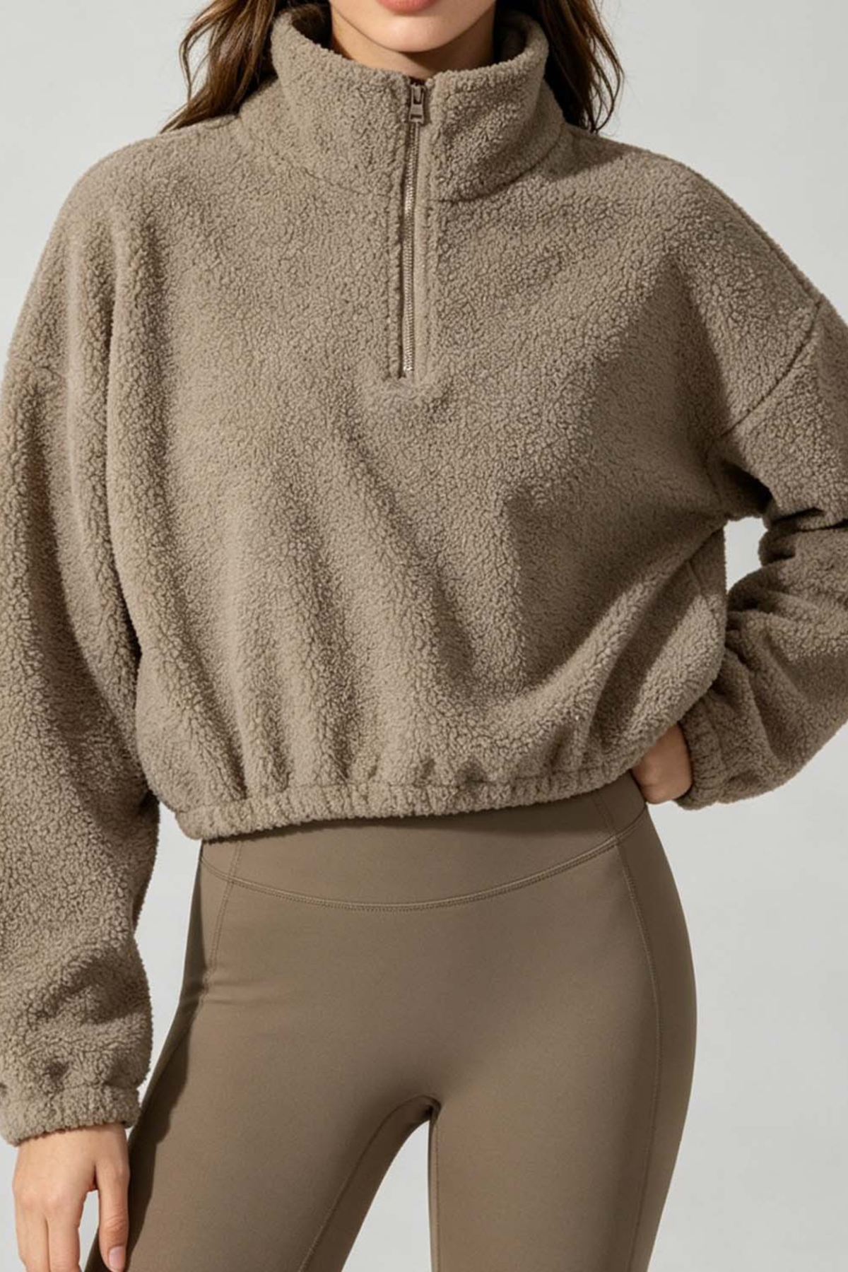 Women's Cropped Half Zip Fleece Top