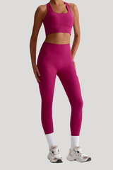 Women Naked Feel Cross Back Yoga Set: High Waisted Seamless Tummy Control Leggings + Crisscross Sports Bra