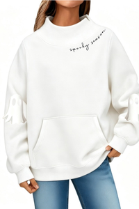 Women's Fall Halloween Ghost Print Mockneck Sweatshirt