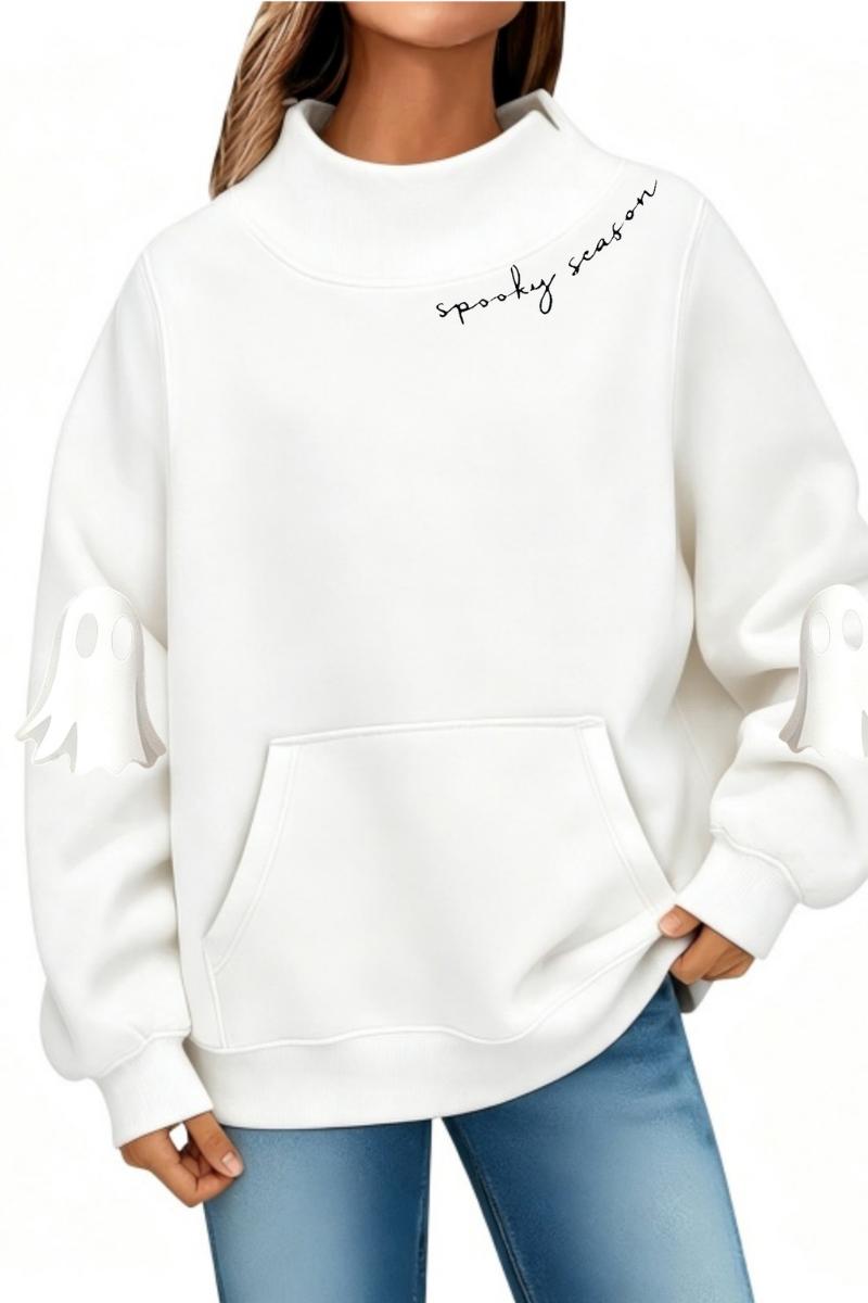 Women's Fall Halloween Ghost Print Mockneck Sweatshirt