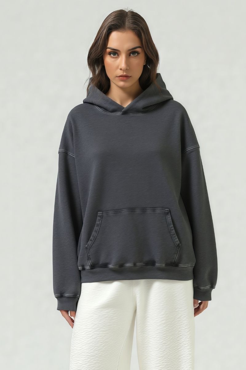 Washed loose hooded knitted plus-size sweatshirt