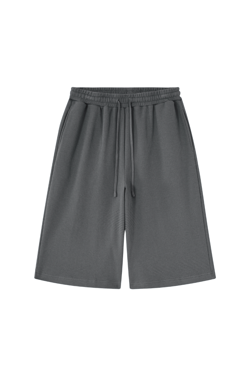 Unisex Waffle Knit Breathable Loose Fit Knee Length Shorts