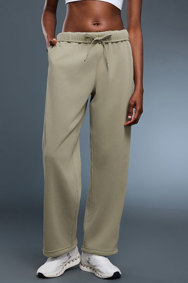 Women Loose Straight Leg Fleece-Lined Drawstring Casual Sport Pants