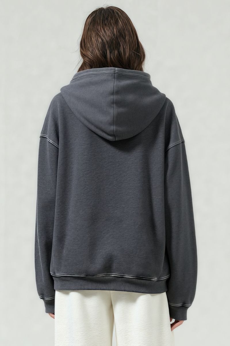 Washed loose hooded knitted plus-size sweatshirt