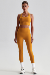 Women Naked Feel Cross Back Yoga Set: High Waisted Seamless Tummy Control Leggings + Crisscross Sports Bra