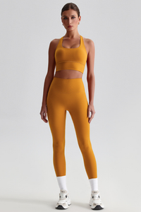 Women Naked Feel Cross Back Yoga Set: High Waisted Seamless Tummy Control Leggings + Crisscross Sports Bra
