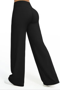 Women's High Waist V-Seam Butt Lifting Draped Wide Leg Pants
