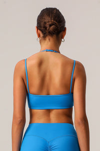 Women High Elastic Thin Strap Halter Neck Fitness Running Sports Bra