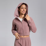 Short sports jacket with women's zipper and velvet yoga suit, casual hooded top
